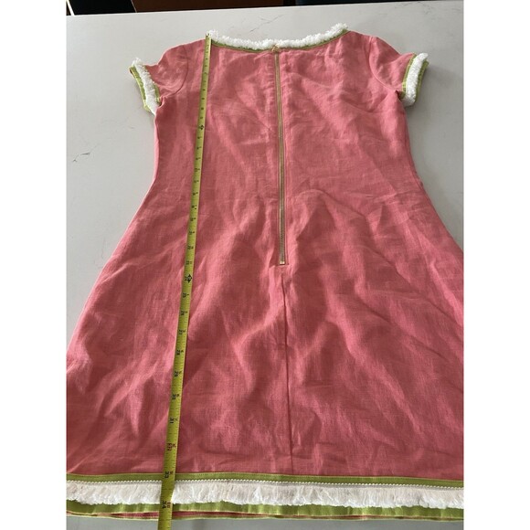 STS Sail to Sable Pink Dress/Green-White Trim Short Sleeve Size 6 Linen Lined - Picture 7 of 8